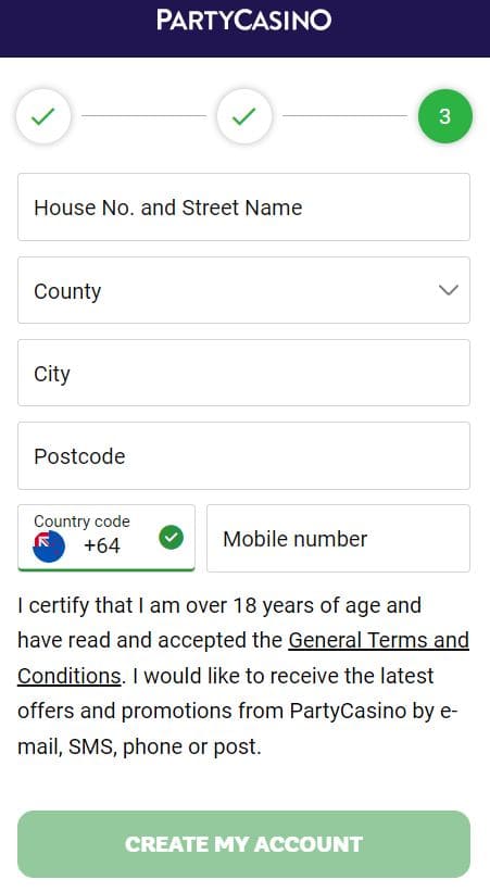 PartyCasino Registration Step 4