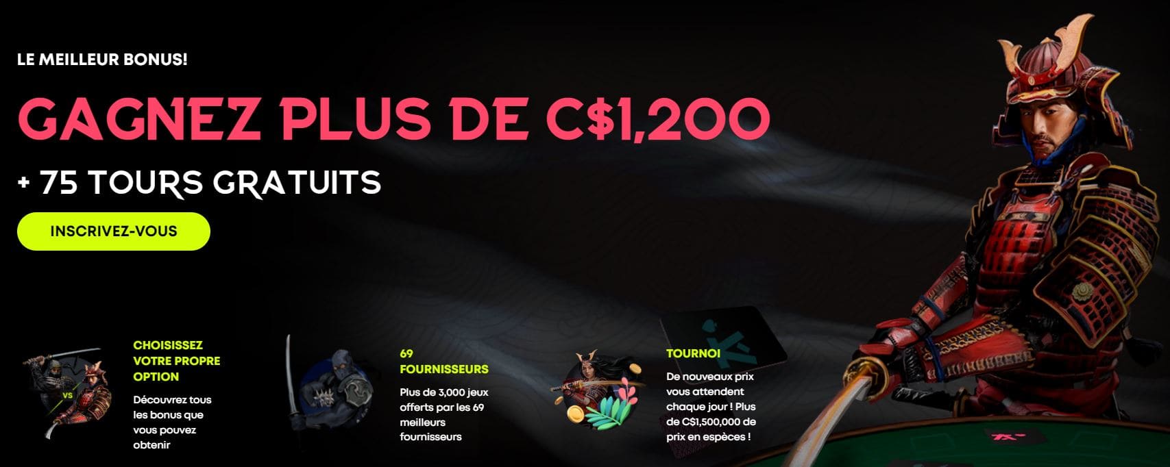Prime de bienvenue Spin Samurai
