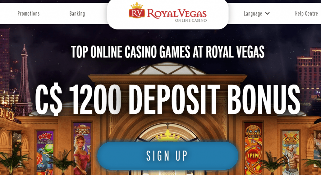 The welcome bonus available at Royal Vegas casino.