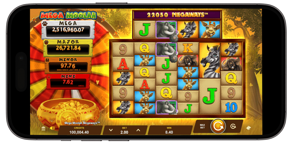 Mega Moolah slot game screenshot displayed on mobile