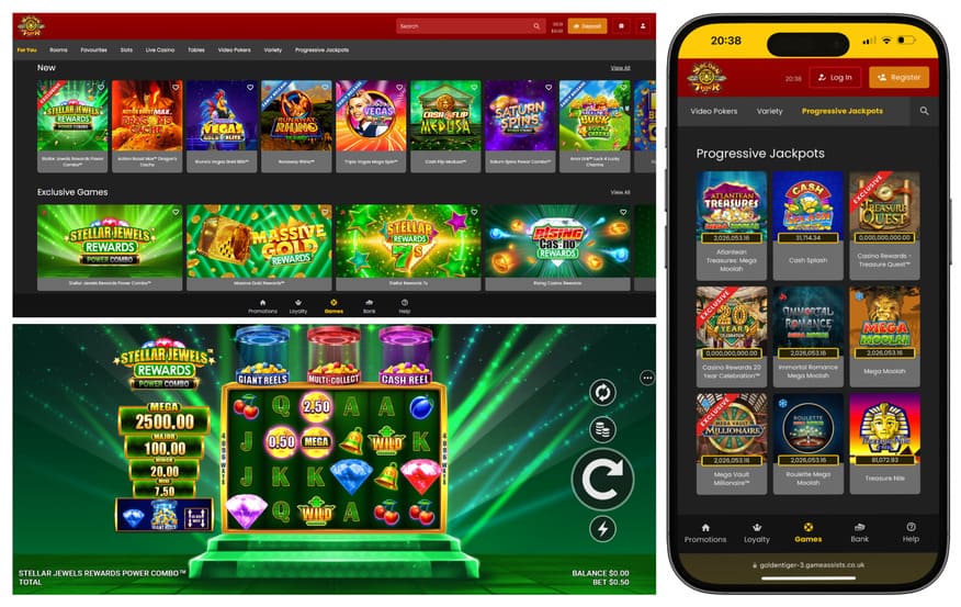 <br>Captivating screenshots of games available at Golden Tiger Casino.