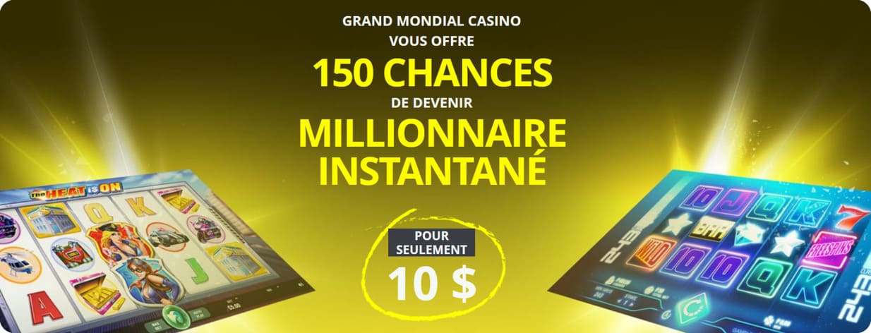 Vision de la page avec les conditions pour obtenir des tours gratuits au Grand Mondial Casino