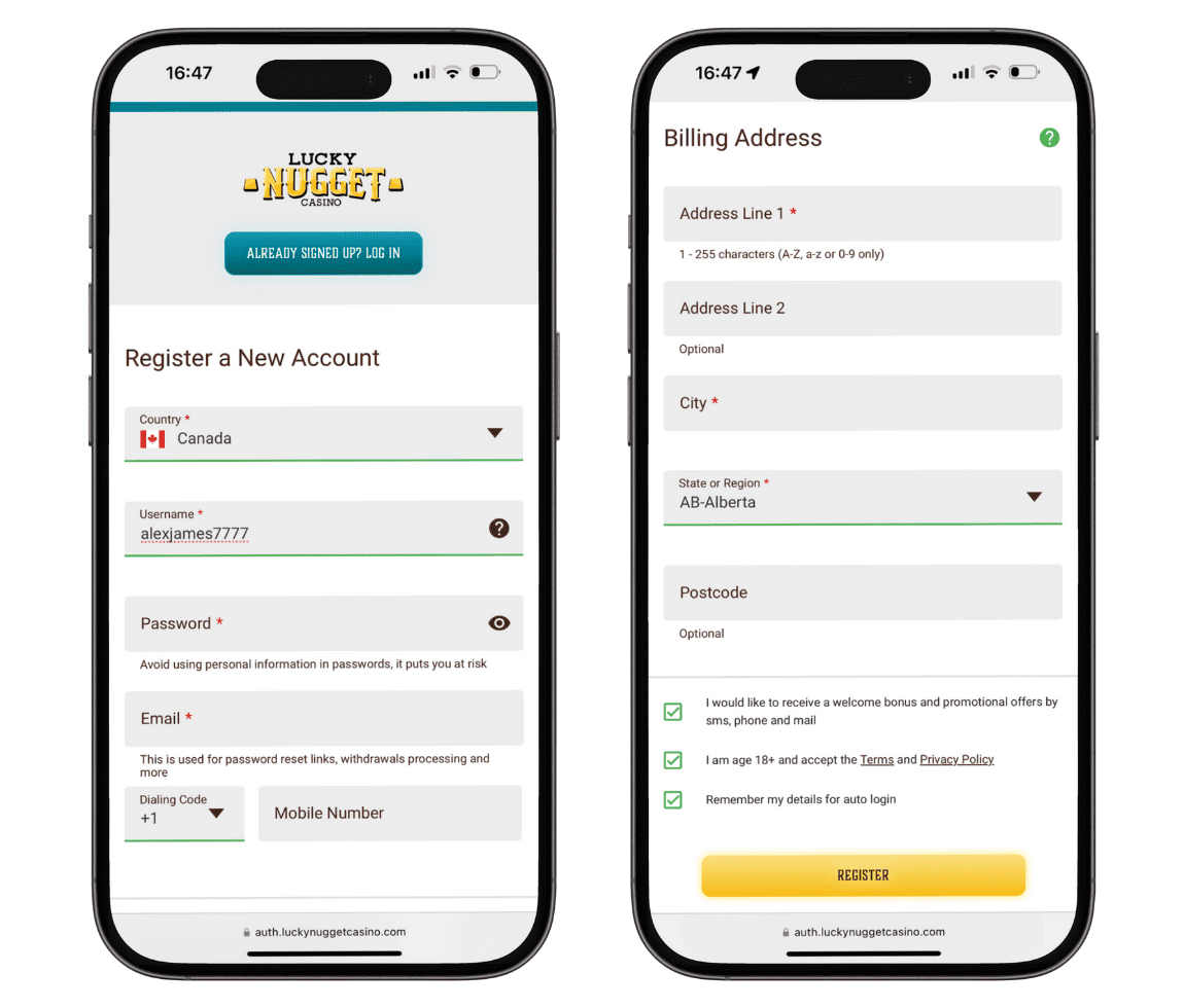 Once you have successfully registered at Lucky Nugget Casino, logging in is easy. Just hit the blue 'Login' button in the upper right corner and enter your email and password. You’ll then be directed to the games page, where the fun begins.
