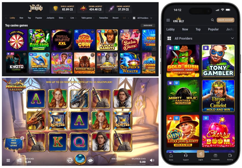 Screenshots of King Billy Casino games.