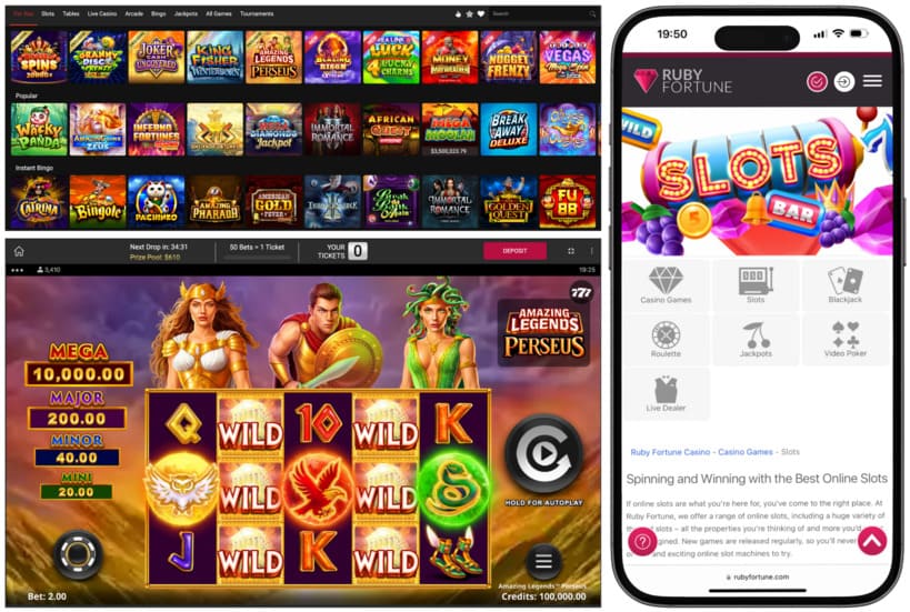 Screenshots of Ruby Fortune Casino games.